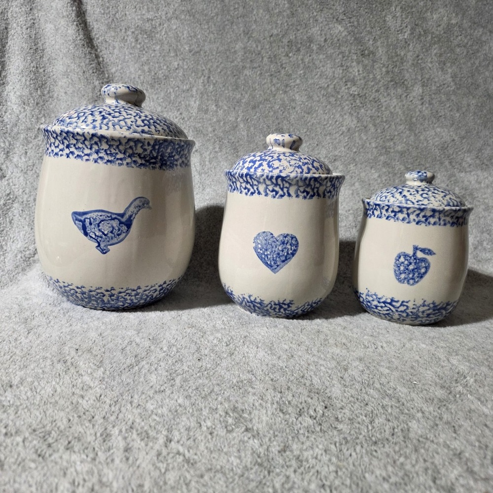Folk Craft Sponge By Tienshan Cookie Jars Duck Cherries New Lot of 3